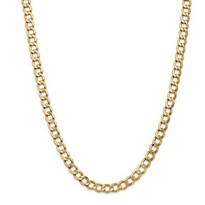 Black Bow Jewelry Men's 7mm 14k Yellow Gold Hollow Curb Link Chain Necklace