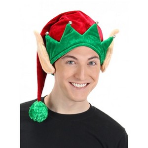 HalloweenCostumes.com    Adult Soft Elf Hat with Ears, Skin Light/Green/Red - 1 of 2