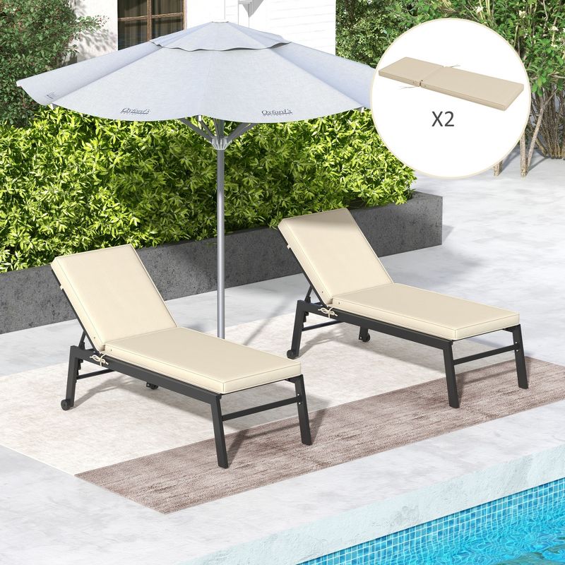 Outsunny 2 Patio Chaise Lounge Chair Cushions with Backrests, Replacement Patio Cushions with Ties for Outdoor Poolside Lounge Chair, 2 of 7
