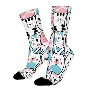 Funny Cartoon Cat Women Printed Crew Socks Funny Funky Socks Soft Polyester Novelty Gifts for Artists Men - 1 of 1