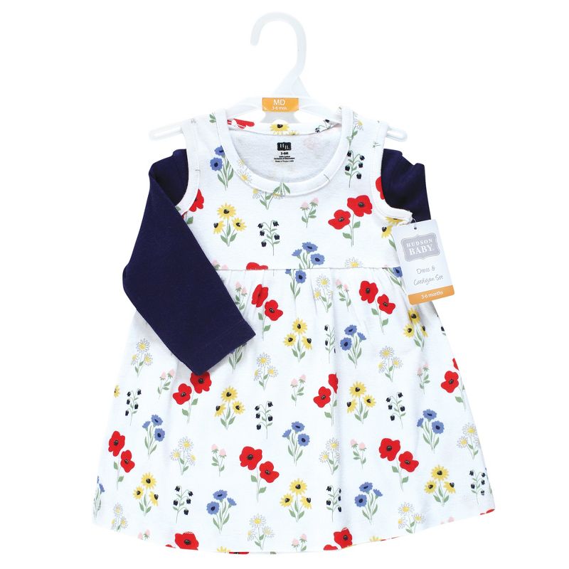 Hudson Baby Baby and Toddler Girl Cotton Dress and Cardigan Set, Wildflower, 3 of 5
