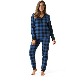 #followme Buffalo Plaid 2 Piece Thermal Pajama Set for Women -Jogger Winter Christmas PJs - 1 of 3