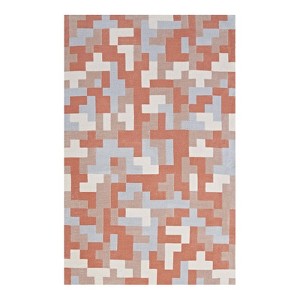 Modway Andela Interlocking Block Mosaic 5x8 Area Rug - Multicolored Coral and Light Blue,  100% Polyester Microfiber ,  Tight Low Pile Weave - 1 of 4