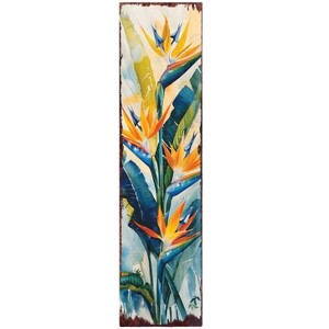 HomeRoots 36" Orange Blue And Green Tropical Floral Solid Wood Porch Sign - 1 of 4