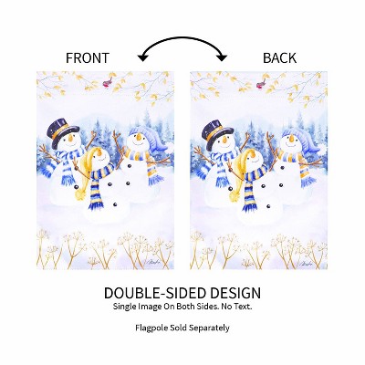 Winter Snowmen Trio White Suede Garden Flag 12 x 18 Inches