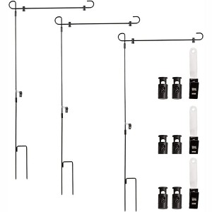 SCS Direct Garden Pole Stands (3 Pk) Durable Metal Holders- Weather Proof, Fits Flags 12" x 18" Yard Signs w Stoppers (28"x17" Assembled w 7" Stakes) - 1 of 4