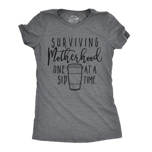 Womens Surviving Motherhood One Sip At A Time T Shirt Funny Coffee Tee For Ladies - Crazy Dog Women's T Shirt - 1 of 4