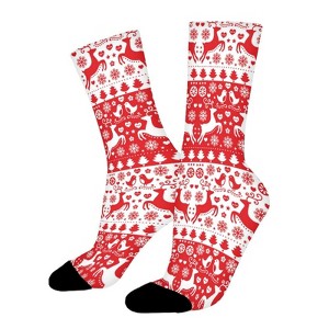 Christmas Reindeer Women Printed Crew Socks Funny Funky Socks Soft Polyester Novelty Gifts for Artists Men - 1 of 1