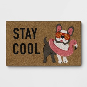 1'6"x2'6" Stay Cool Dog with Floatie Faux Coir Outdoor Doormat - Sun Squad™ - 1 of 3