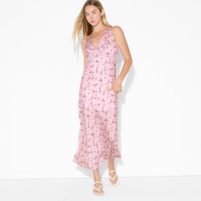 Women's Matte Satin Lace Trim Maxi A-Line Dress - Wild Fable™