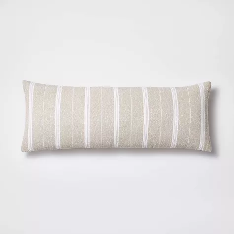 Oversized Oblong Boucle Woven Stripe Decorative Throw Pillow Khaki - Threshold&#8482; designed with Studio McGee, image 1 of 12 slides