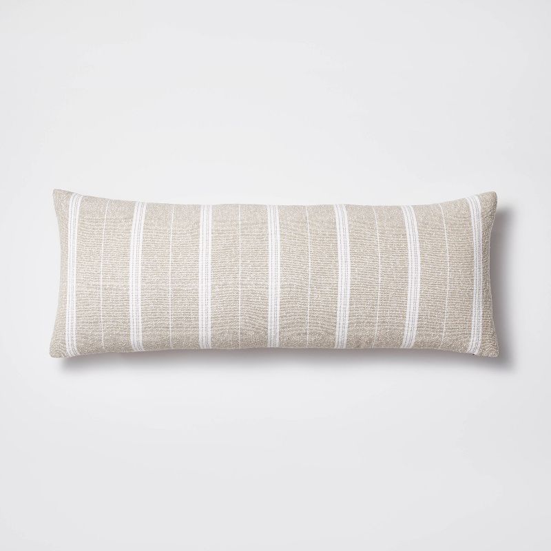 Oversized Oblong Boucle Woven Stripe Decorative Throw Pillow Khaki - Threshold&#8482; designed with Studio McGee, 1 of 12