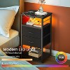 Tall Nightstand with Charging Station and LED Lights, Bedside Table with Fabric Drawers - 3 of 4