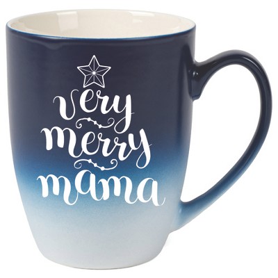 Elanze Designs Very Merry Mama Two Toned Ombre Matte Navy Blue and White 12 ounce Ceramic Stoneware Coffee Cup Mug