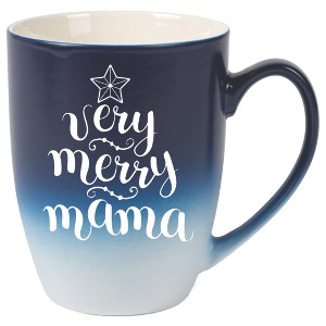 Elanze Designs Very Merry Mama Two Toned Ombre Matte Navy Blue and White 12 ounce Ceramic Stoneware Coffee Cup Mug - 1 of 4