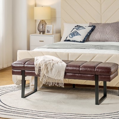 Fritz Modern Channel Tufted Design Upholstered Bench with Metal Legs|ARTFUL LIVING DESIGN