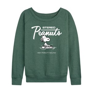 Women's - Peanuts - Stereo Snoopy Dj Lightweight French Terry Wide Neck Long Sleeve Shirt - 1 of 4