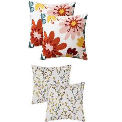 REGALWOVEN 4 Pcs Floral Embroidered Throw Pillow Cases for Sofa, Living Room 18" x 18"