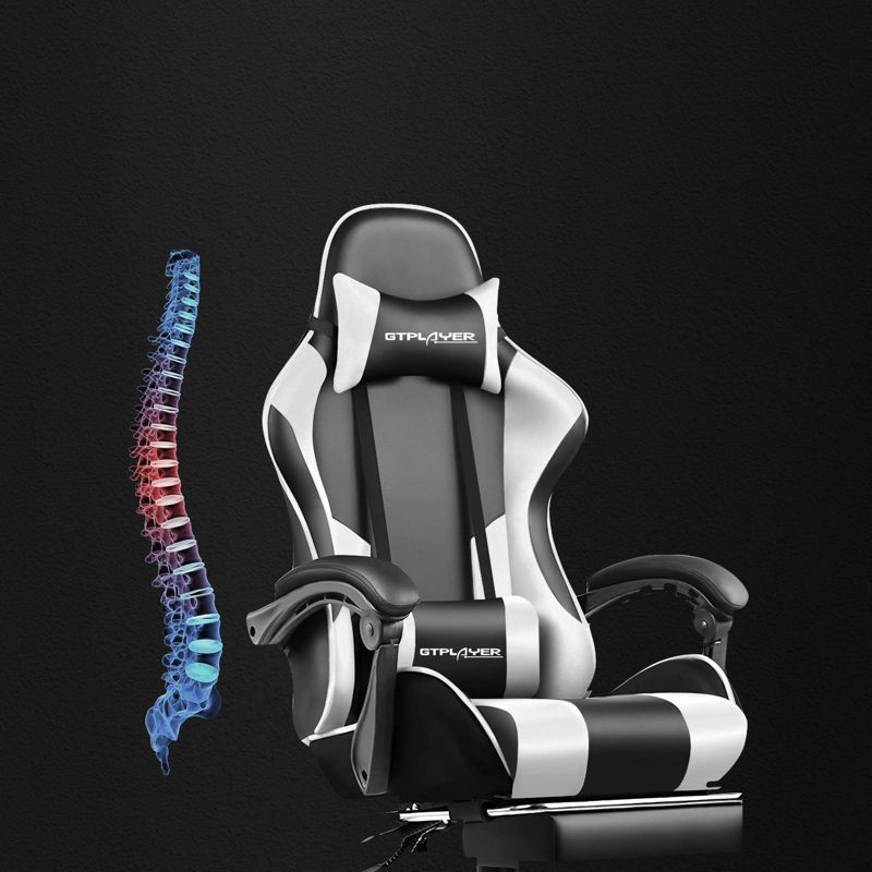 Gaming Chair with Footrest and Ergonomic Lumbar Massage Pillow PU Leather Office Chair - GTRACING, 2 of 6