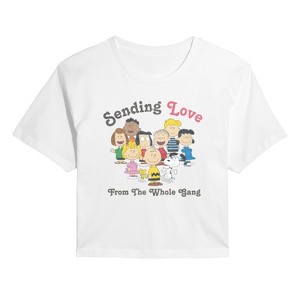 Women's - Peanuts - Gang Sends Love Cropped Graphic T-Shirt - 1 of 4