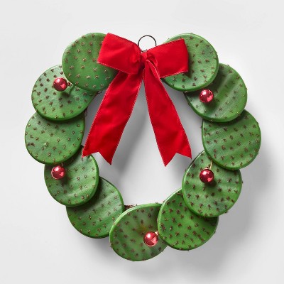 18.5in Unlit Cactus Wreath with Red Bow - Wondershop™