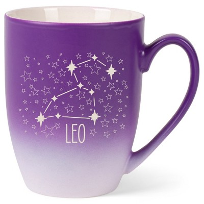 100 North Zodiac Design 10 Ounce Purple and White Two Toned Ombre, Comfortably Fits Your Hands, Ceramic Tea Coffee Cup Mug, Leo