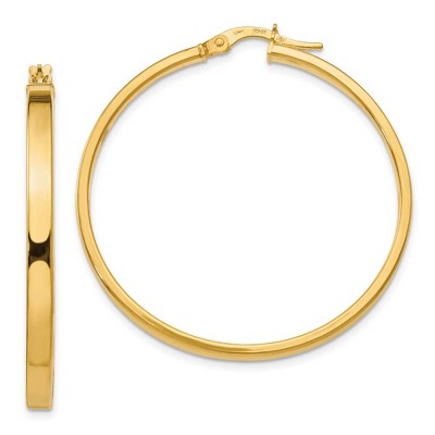 Black Bow Jewelry 3mm x 38mm (1 1/2 Inch) Polished 14k Yellow Gold Flat Edge Round Hoops