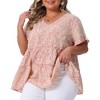 Agnes Orinda Women's Plus Size Boho Ditsy Floral V Neck Ruffle Tiered Pleated Babydoll Blouses - 2 of 4