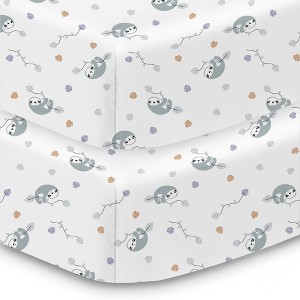 BreathableBaby Cotton Percale Fitted Sheet, For 52" x 28" Crib & Toddler Bed Mattress, Sloths (2-Pack) - 1 of 4