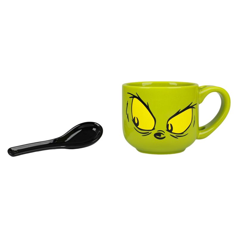 Grinch Big Eyes Holiday Intolerant Green 18oz Ceramic Soup Mug with Spoon, 1 of 6