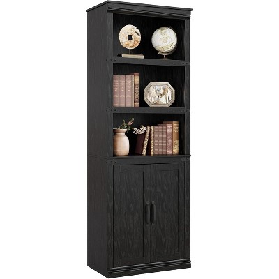Farmhouse Book Case with Doors, 5 Tier Book Shelf with Cabinet, Wood 68.7" Tall 5 Shelf Book Case for Living Room, Home Office