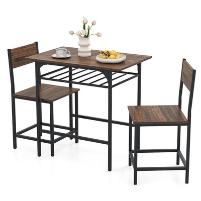 Resenkos Kitchen Table and Chairs Sets,Dining Table Set,Dining Table Set with Metal Frame and Storage Rack-Rustic Brown