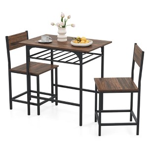 Resenkos Kitchen Table and Chairs Sets,Dining Table Set,Dining Table Set with Metal Frame and Storage Rack-Rustic Brown - 1 of 4