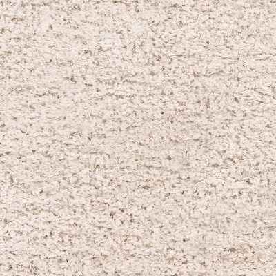 Beige Round Hand-Knotted Shag Fur Rug