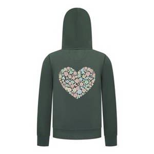 Everyday Kids Floral Heart Girls Zip Up Hoodie – Pastel Flower & Butterfly Graphic Sweatshirt - 1 of 4