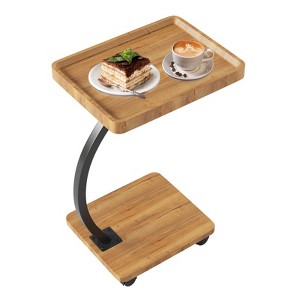 End Table with Rolling Wheels, C Shaped Side Table for Couch, Tv Tray Table with 2-Layer Storage Shelves - 1 of 4