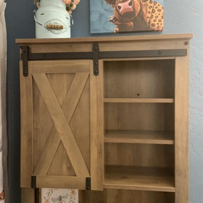 Wooden Bathroom Storage Cabinet with Sliding Barn Door and 3-level