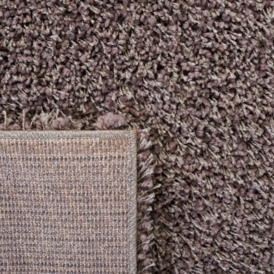 Taupe Round Hand-Knotted Shag Synthetic Area Rug