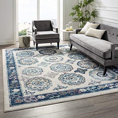 Modway Entourage Odile Distressed Floral Moroccan Trellis 8x10 Area Rug
