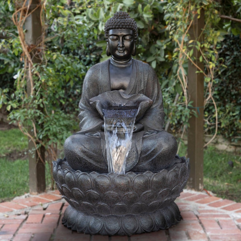 Photos - Garden & Outdoor Decoration Alpine Corporation 54" Resin Outdoor Buddha Zen Water Fountain with LED Lights Gray: Electric Powered, Sculptural Design, 1