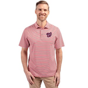 Washington Nationals Cutter & Buck Virtue Eco Pique Stripe Recycled Mens Polo - 1 of 1