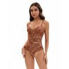 INSPIRE CHIC Women's V-Neck Tummy Control Body Suit Sleeveless Floral Lace Leotard Body Shapers - 4 of 4
