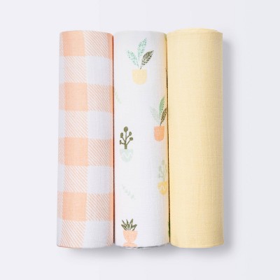 Muslin Swaddle Blankets Plants - Cloud Island™ Yellow 3pk