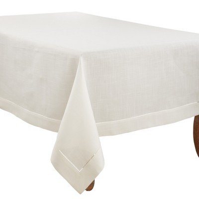 Saro Lifestyle Classic Hemstitch Border Tablecloth, Ivory, 70