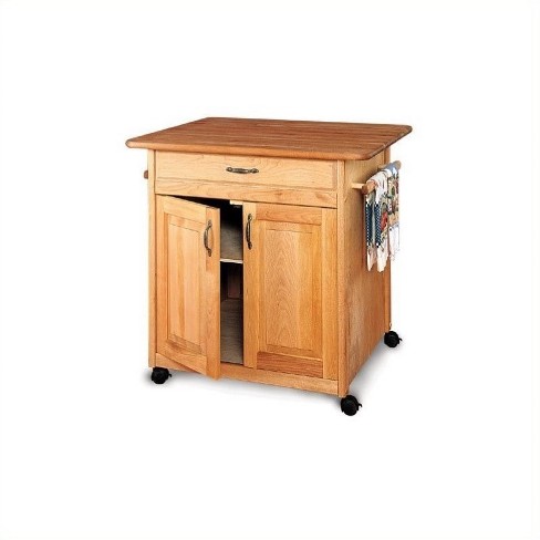 Wood Big Island Butcher Block Kitchen Cart In Natural Finish Brown