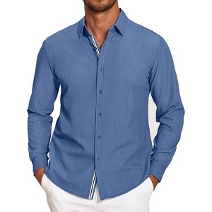COOFANDY Mens Casual Button Down Shirt Untucked Long Sleeve Stretch Denim Dress Shirt - 1 of 4