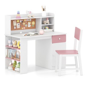 Tangkula Kids Desk & Chair Set w/Chair Hutch 3-Layer Side Shelf Storage Cabinet - 1 of 4