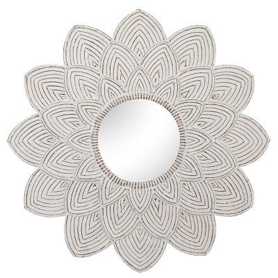 Vintage Wood Round Decorative Wall Mirror White - Olivia & May