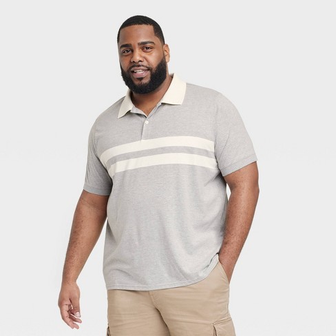 Men's Standard Fit Short Sleeve Polo Shirt - Goodfellow & Co™ Gray/Striped  XXL