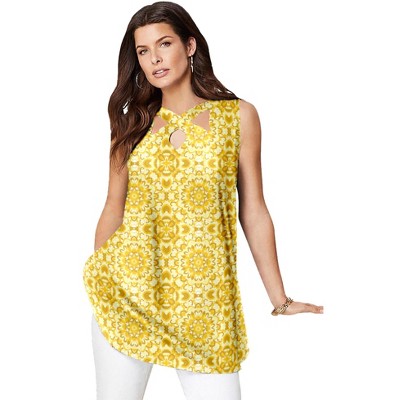 Roaman's Women's Plus Size Cutout Swing Tunic Tank